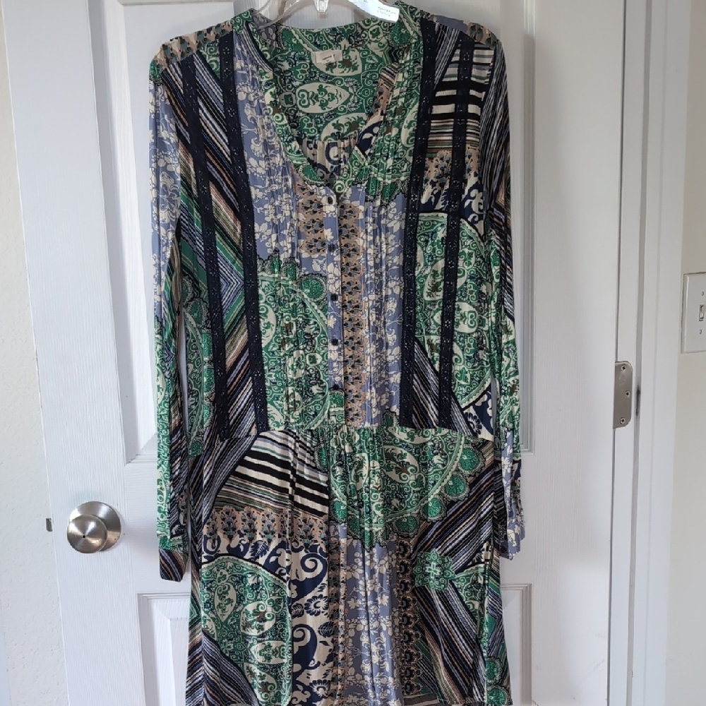 Patchwork Green and Blue Women's Dress